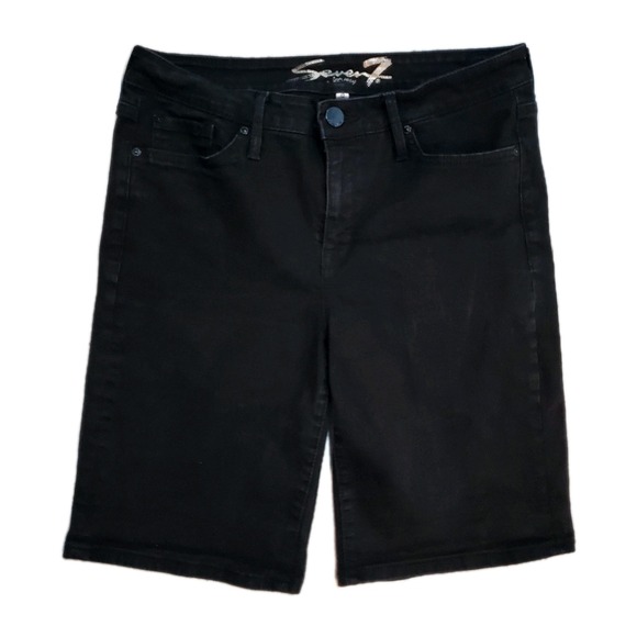 Seven7 Pants - Seven Jeans Women's Sz 12 Black Denim Bermuda Shorts 10" Inseam Stretch